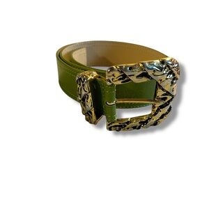 Tarnish Green Leather Belt with Chunky Buckle M